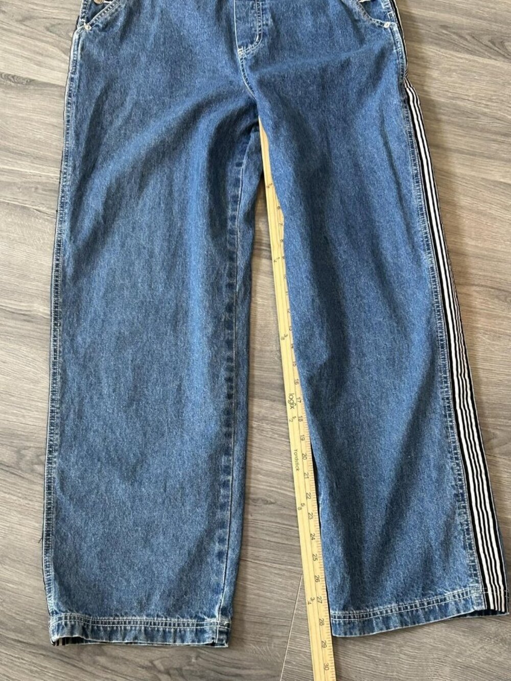 Vintage Revolt Clothing Co Overalls Womens L Blue Denim Bib Stripe Workwear 90s - Picture 11 of 14